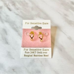 New 24KT Gold Plated Stainless Steel Open Hoop Stud Earrings set